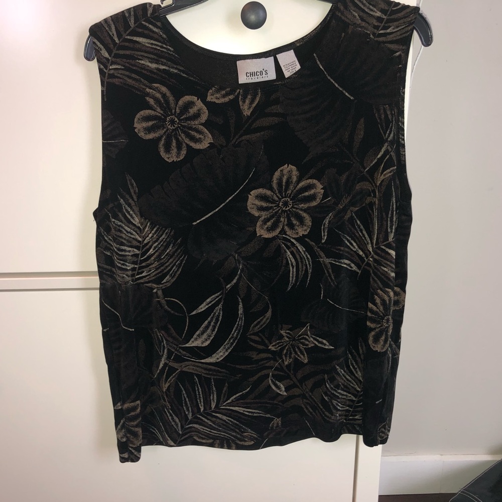 Chico’s travelers black floral patterned tank